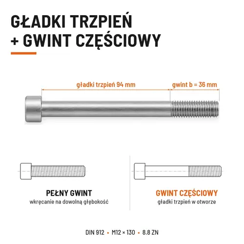 ŚRUBA IMBUSOWA DIN 912 M12X130 KLASA 8.8 OCYNK GALWANICZNY