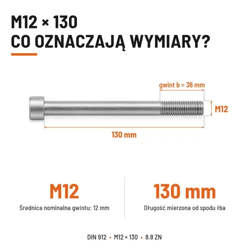 ŚRUBA IMBUSOWA DIN 912 M12X130 KLASA 8.8 OCYNK GALWANICZNY