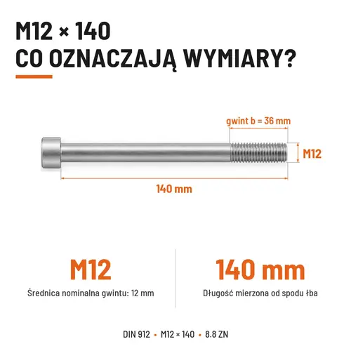 ŚRUBA IMBUSOWA DIN 912 M12X140 KLASA 8.8 OCYNK GALWANICZNY