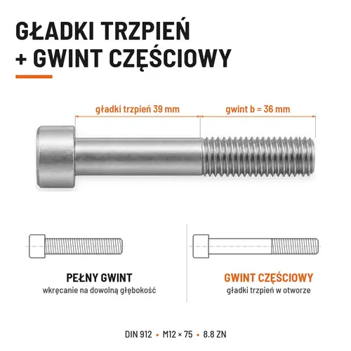 ŚRUBA IMBUSOWA DIN 912 M12X75 KLASA 8.8 OCYNK GALWANICZNY