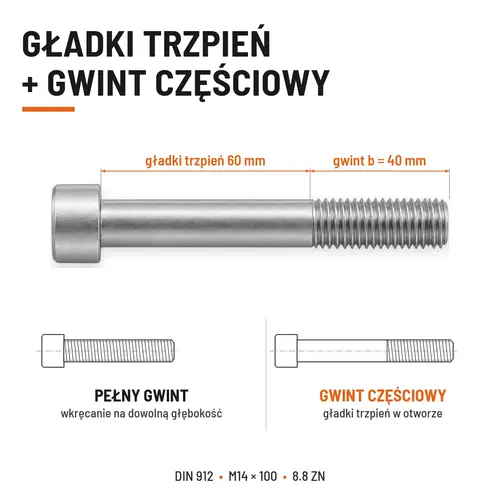 ŚRUBA IMBUSOWA DIN 912 M14X100 KLASA 8.8 OCYNK GALWANICZNY