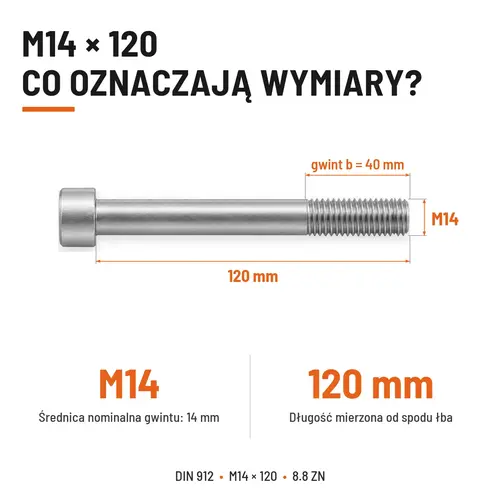 ŚRUBA IMBUSOWA DIN 912 M14X120 KLASA 8.8 OCYNK GALWANICZNY