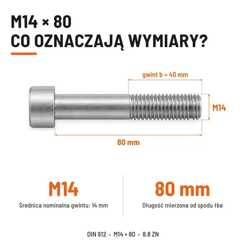 ŚRUBA IMBUSOWA DIN 912 M14X80 KLASA 8.8 OCYNK GALWANICZNY