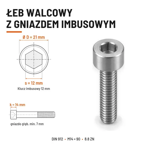 ŚRUBA IMBUSOWA DIN 912 M14X90 KLASA 8.8 OCYNK GALWANICZNY