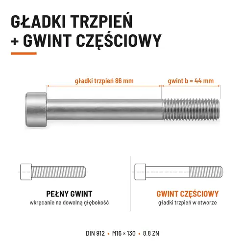 ŚRUBA IMBUSOWA DIN 912 M16X130 KLASA 8.8 OCYNK GALWANICZNY