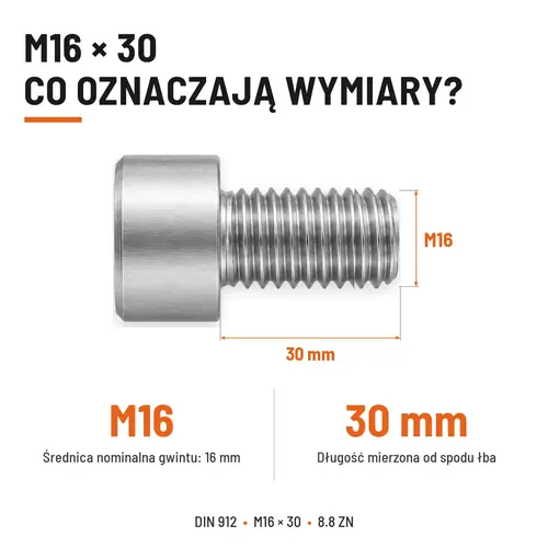 ŚRUBA IMBUSOWA DIN 912 M16X30 KLASA 8.8 OCYNK GALWANICZNY