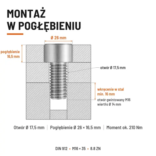 ŚRUBA IMBUSOWA DIN 912 M16X35 KLASA 8.8 OCYNK GALWANICZNY