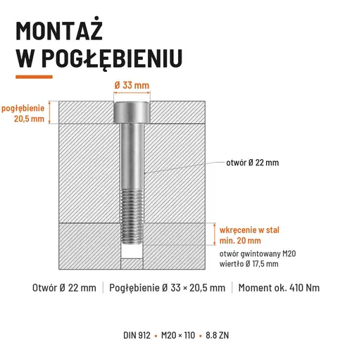 ŚRUBA IMBUSOWA DIN 912 M20X110 KLASA 8.8 OCYNK GALWANICZNY