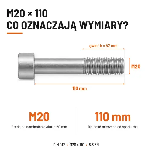 ŚRUBA IMBUSOWA DIN 912 M20X110 KLASA 8.8 OCYNK GALWANICZNY