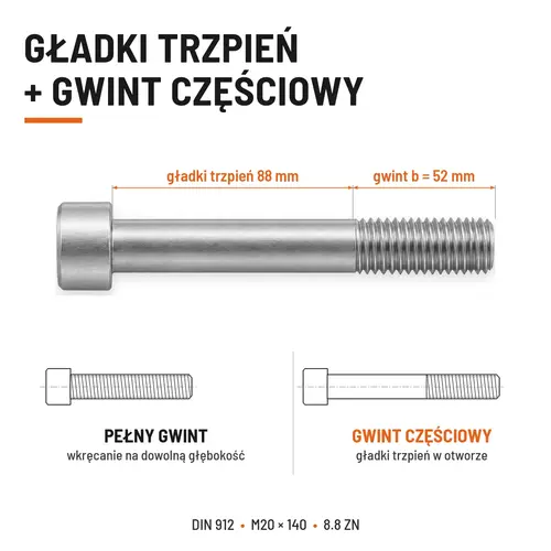 ŚRUBA IMBUSOWA DIN 912 M20X140 KLASA 8.8 OCYNK GALWANICZNY