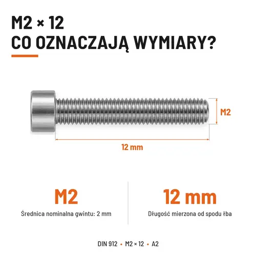 ŚRUBA IMBUSOWA Z PEŁNYM GWINTEM DIN 912 M2X12 A2