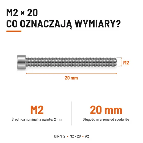 ŚRUBA IMBUSOWA Z PEŁNYM GWINTEM DIN 912 M2X20 A2