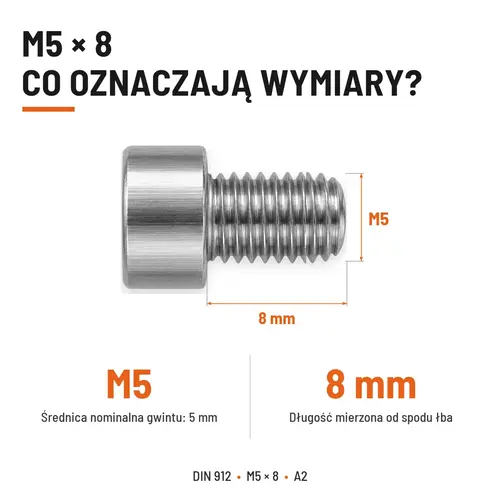 ŚRUBA IMBUSOWA Z PEŁNYM GWINTEM DIN 912 M5X8 A2