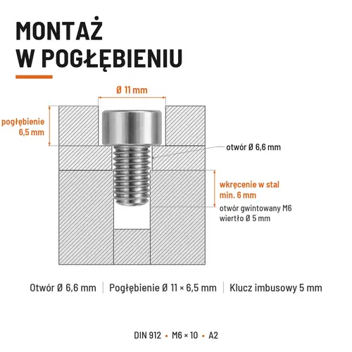 ŚRUBA IMBUSOWA Z PEŁNYM GWINTEM DIN 912 M6X10 A2