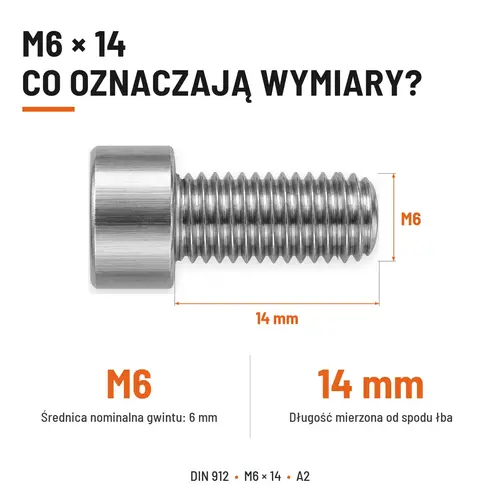 ŚRUBA IMBUSOWA Z PEŁNYM GWINTEM DIN 912 M6X14 A2