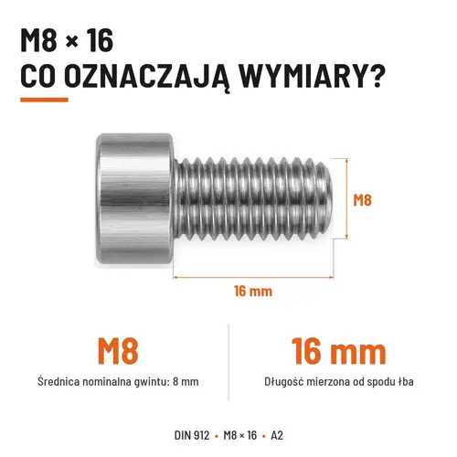 ŚRUBA IMBUSOWA Z PEŁNYM GWINTEM DIN 912 M8X16 A2