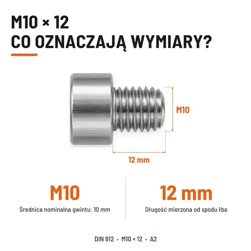 ŚRUBA IMBUSOWA Z PEŁNYM GWINTEM DIN 912 M10X12 A2