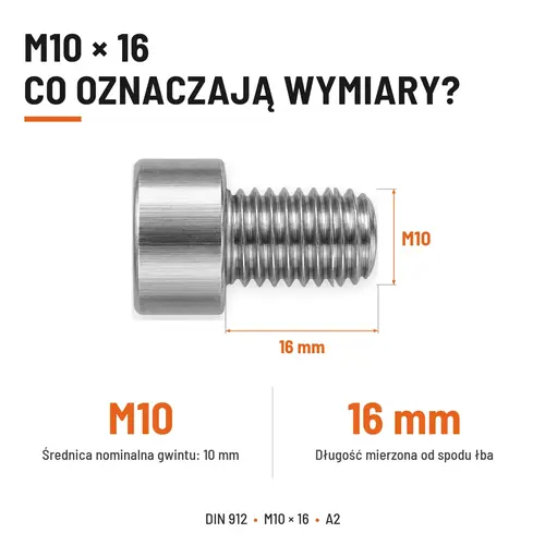 ŚRUBA IMBUSOWA Z PEŁNYM GWINTEM DIN 912 M10X16 A2