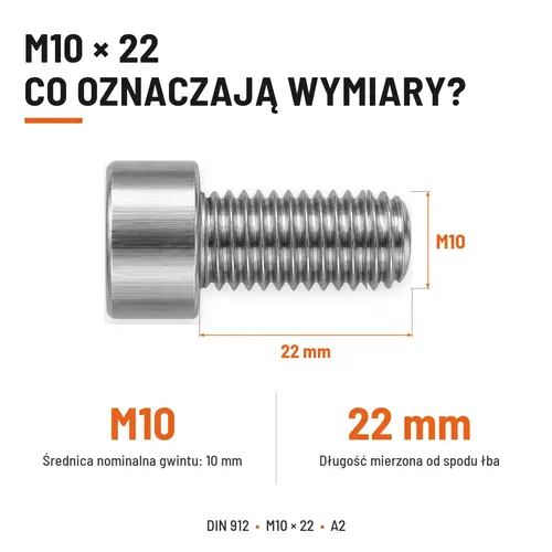 ŚRUBA IMBUSOWA Z PEŁNYM GWINTEM DIN 912 M10X22 A2