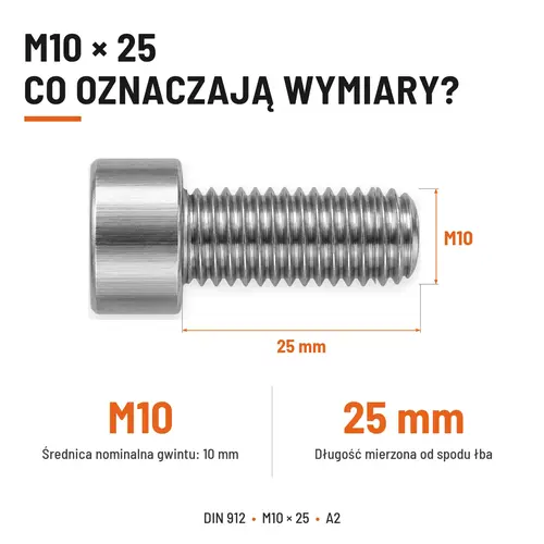 ŚRUBA IMBUSOWA Z PEŁNYM GWINTEM DIN 912 M10X25 A2