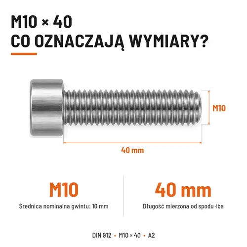 ŚRUBA IMBUSOWA Z PEŁNYM GWINTEM DIN 912 M10X40 A2