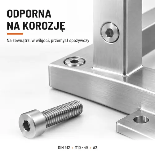 ŚRUBA IMBUSOWA Z PEŁNYM GWINTEM DIN 912 M10X45 A2