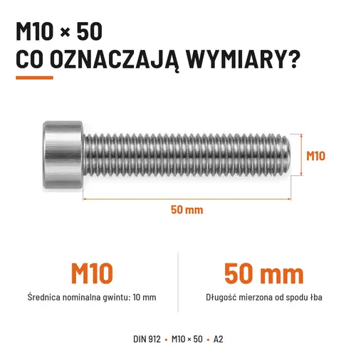 ŚRUBA IMBUSOWA Z PEŁNYM GWINTEM DIN 912 M10X50 A2