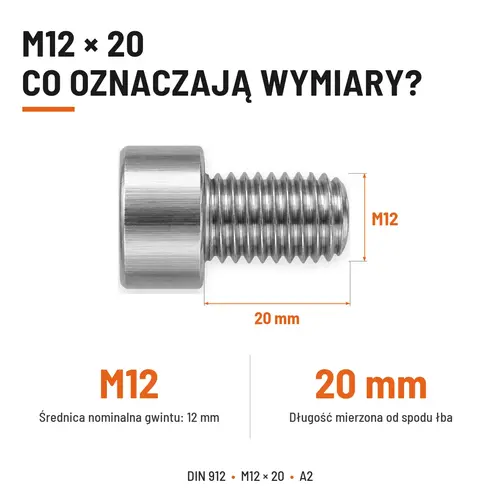 ŚRUBA IMBUSOWA Z PEŁNYM GWINTEM DIN 912 M12X20 A2