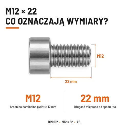 ŚRUBA IMBUSOWA Z PEŁNYM GWINTEM DIN 912 M12X22 A2