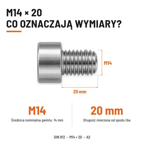 ŚRUBA IMBUSOWA Z PEŁNYM GWINTEM DIN 912 M14X20 A2