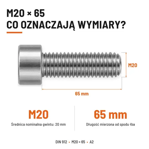 ŚRUBA IMBUSOWA Z PEŁNYM GWINTEM DIN 912 M20X65 A2