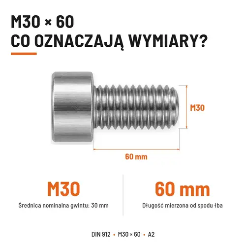 ŚRUBA IMBUSOWA Z PEŁNYM GWINTEM DIN 912 M30X60 A2