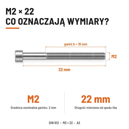 ŚRUBA IMBUSOWA Z NIEPEŁNYM GWINTEM DIN 912 M2X22 A2
