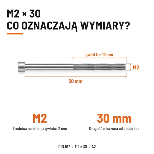 ŚRUBA IMBUSOWA Z NIEPEŁNYM GWINTEM DIN 912 M2X30 A2