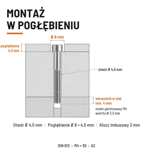 ŚRUBA IMBUSOWA Z NIEPEŁNYM GWINTEM DIN 912 M4X30 A2