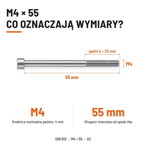 ŚRUBA IMBUSOWA Z NIEPEŁNYM GWINTEM DIN 912 M4X55 A2