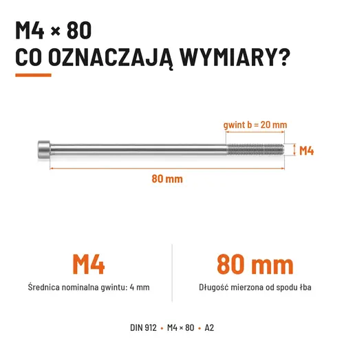 ŚRUBA IMBUSOWA Z NIEPEŁNYM GWINTEM DIN 912 M4X80 A2