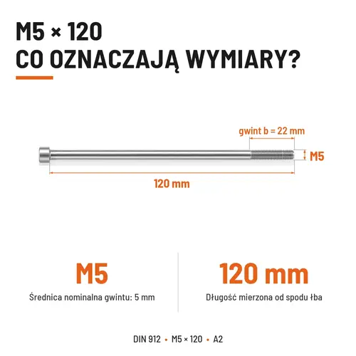 ŚRUBA IMBUSOWA Z NIEPEŁNYM GWINTEM DIN 912 M5X120 A2
