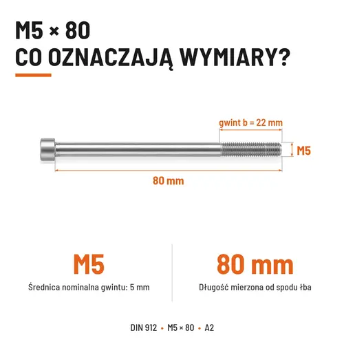 ŚRUBA IMBUSOWA Z NIEPEŁNYM GWINTEM DIN 912 M5X80 A2