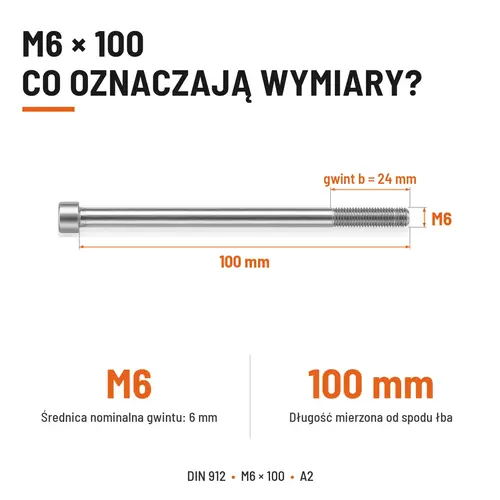 ŚRUBA IMBUSOWA Z NIEPEŁNYM GWINTEM DIN 912 M6X100 A2