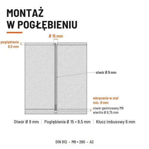 ŚRUBA IMBUSOWA Z NIEPEŁNYM GWINTEM DIN 912 M8X260 A2