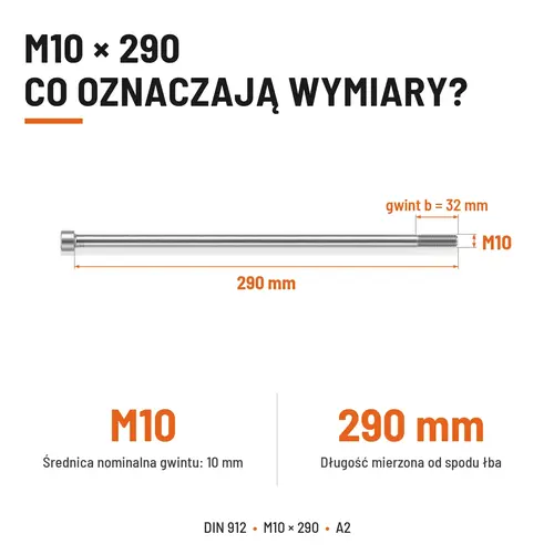 ŚRUBA IMBUSOWA Z NIEPEŁNYM GWINTEM DIN 912 M10X290 A2