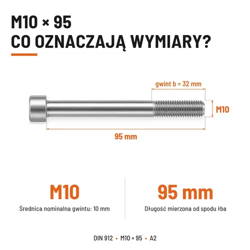 ŚRUBA IMBUSOWA Z NIEPEŁNYM GWINTEM DIN 912 M10X95 A2