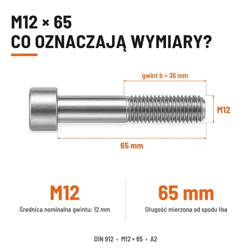 ŚRUBA IMBUSOWA Z NIEPEŁNYM GWINTEM DIN 912 M12X65 A2