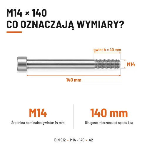 ŚRUBA IMBUSOWA Z NIEPEŁNYM GWINTEM DIN 912 M14X140 A2