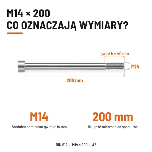 ŚRUBA IMBUSOWA Z NIEPEŁNYM GWINTEM DIN 912 M14X200 A2