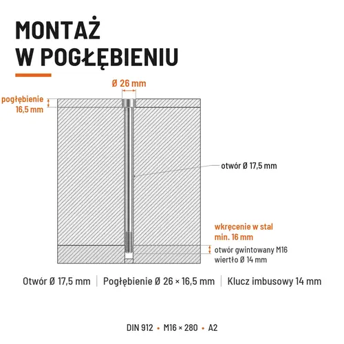ŚRUBA IMBUSOWA Z NIEPEŁNYM GWINTEM DIN 912 M16X280 A2