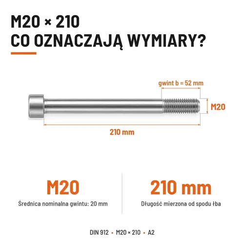 ŚRUBA IMBUSOWA Z NIEPEŁNYM GWINTEM DIN 912 M20X210 A2