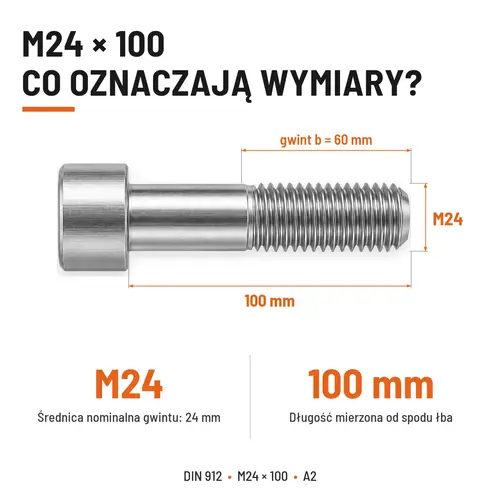 ŚRUBA IMBUSOWA Z NIEPEŁNYM GWINTEM DIN 912 M24X100 A2