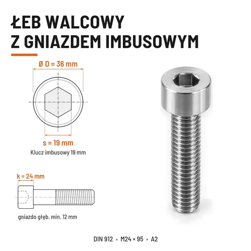 ŚRUBA IMBUSOWA Z NIEPEŁNYM GWINTEM DIN 912 M24X95 A2